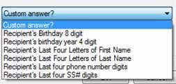 Secret question options for Shared Secret Question and Answer