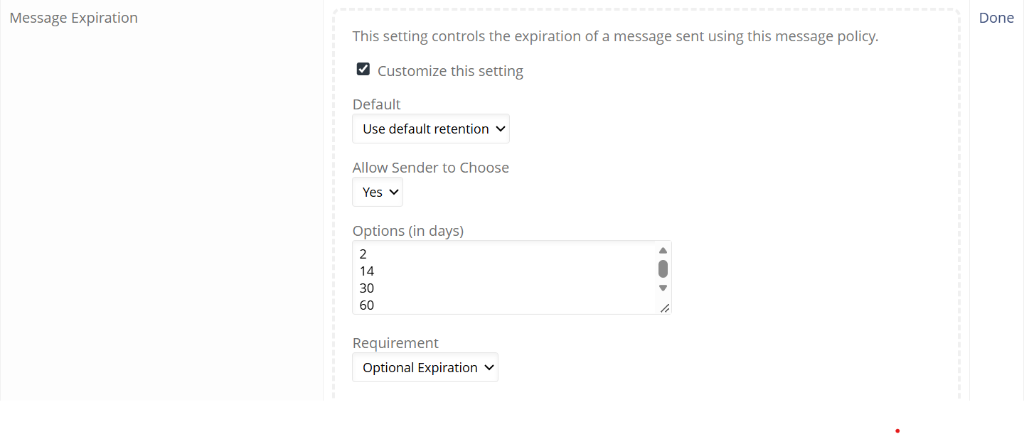 Message Expiration settings in a message policy