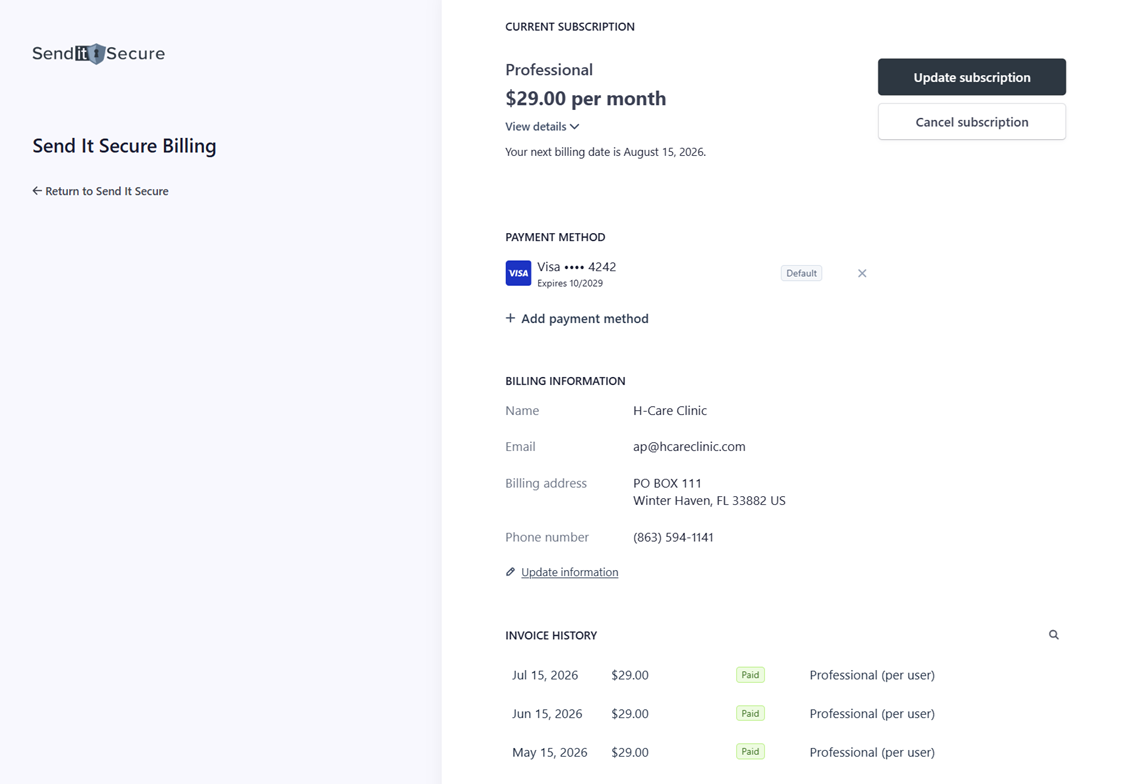 Payment methods on the Subscription page
