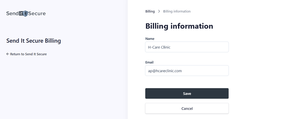 Update Information billing form