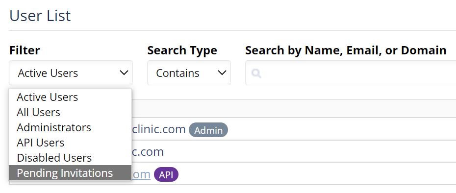 Select Pending Invitations from the User List